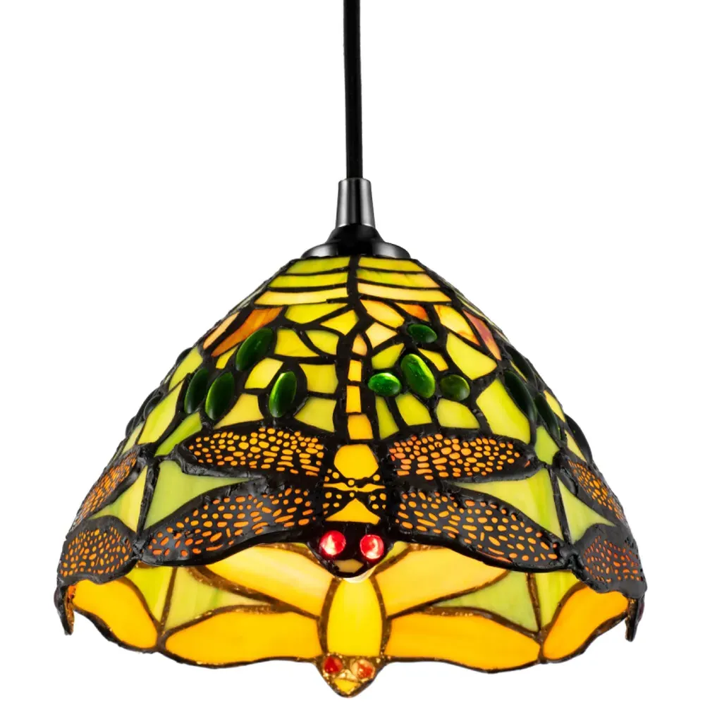 Dragonfly Tiffany Pendant Light Shade - Green, Stained Glass