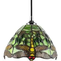 Dragonfly Tiffany Pendant Light Shade - Green, Stained Glass