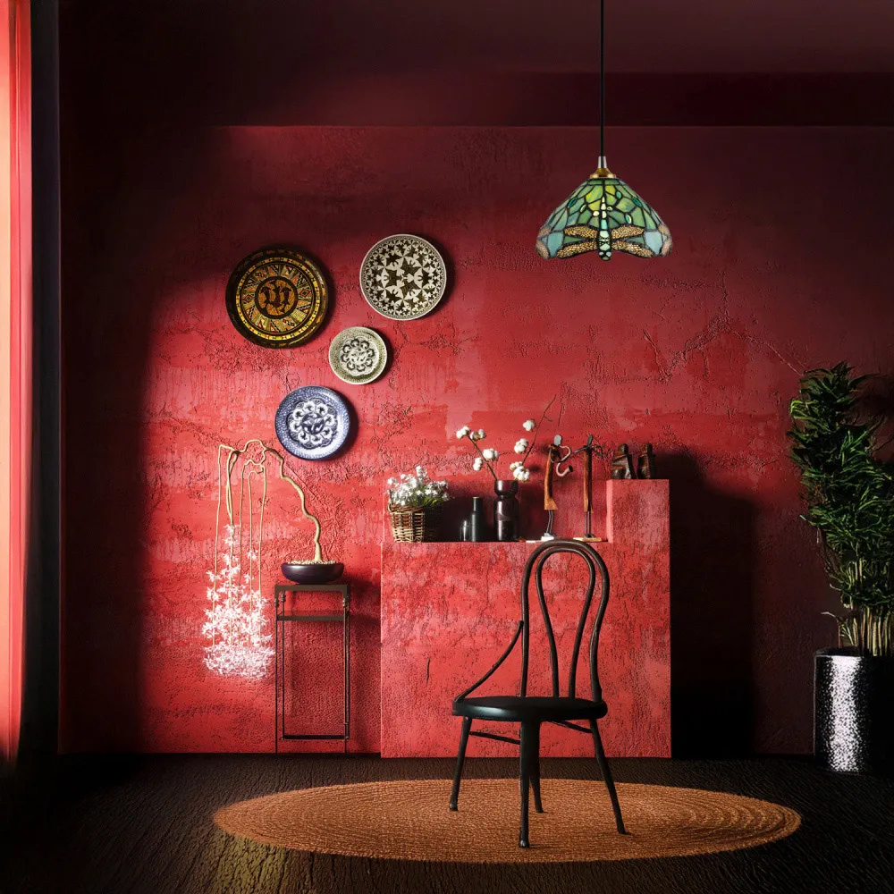 Dragonfly Tiffany Pendant Light Shade - Green, Stained Glass