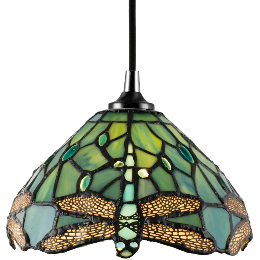 Dragonfly Tiffany Pendant Light Shade - Green, Stained Glass