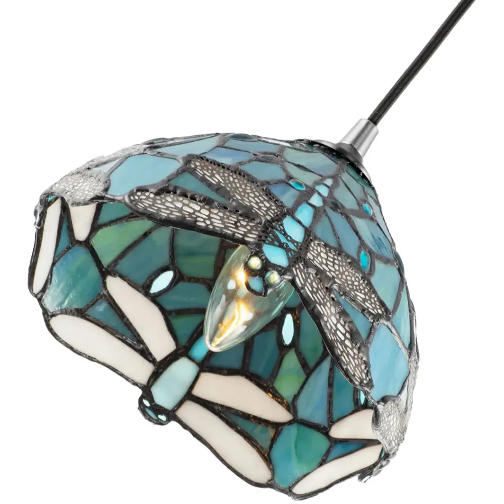 Dragonfly Tiffany Pendant Light Shade - Green, Stained Glass
