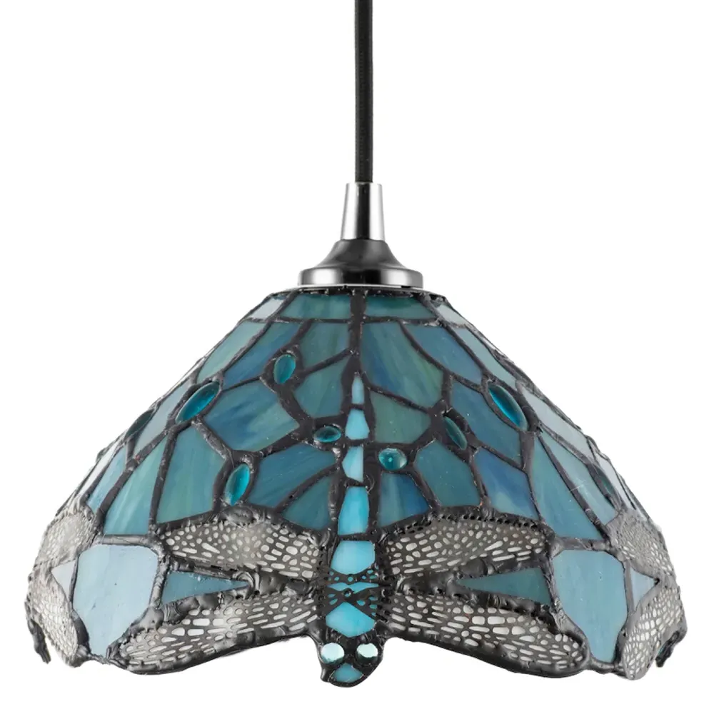 Dragonfly Tiffany Pendant Light Shade - Green, Stained Glass