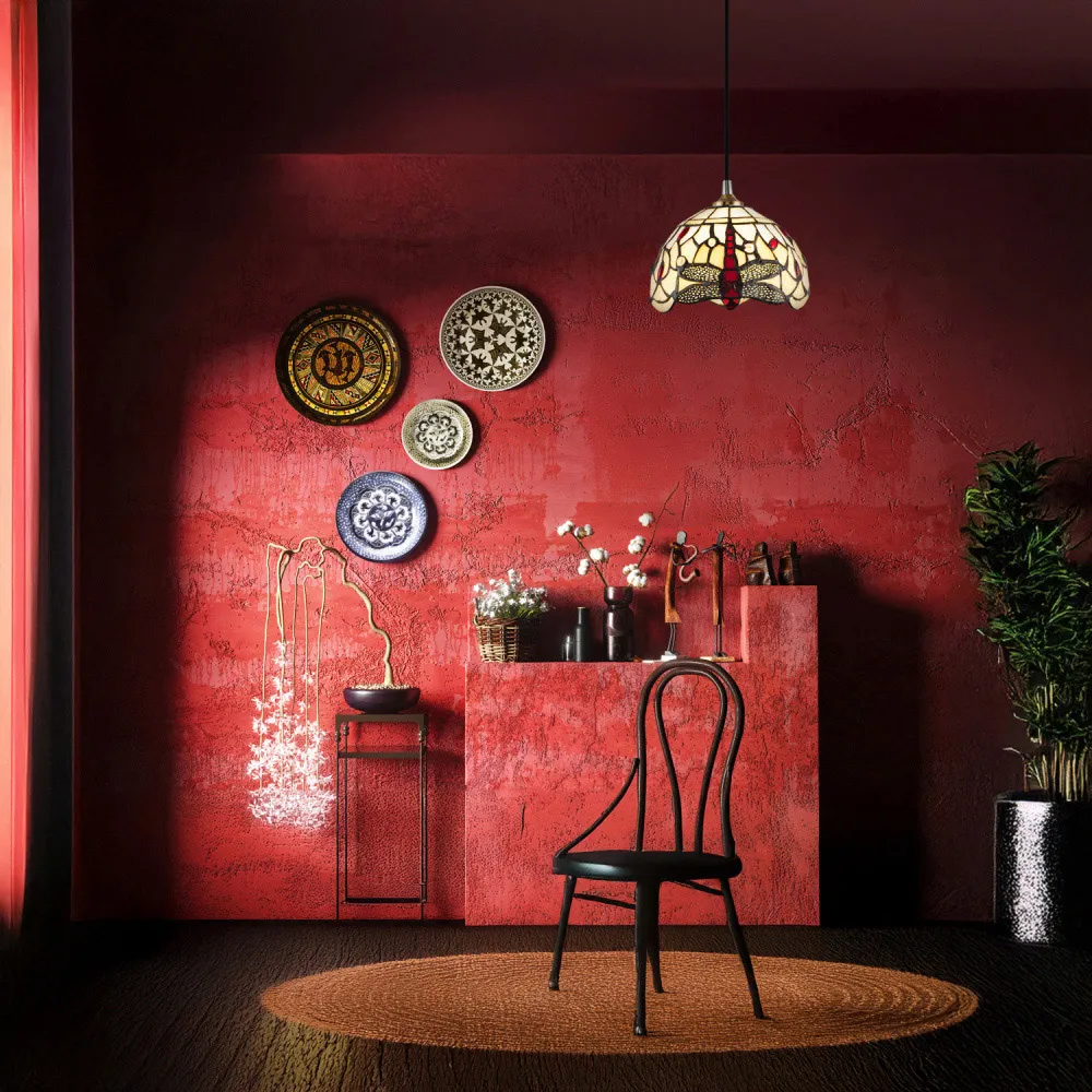 Dragonfly Tiffany Pendant Light Shade - White, Stained Glass