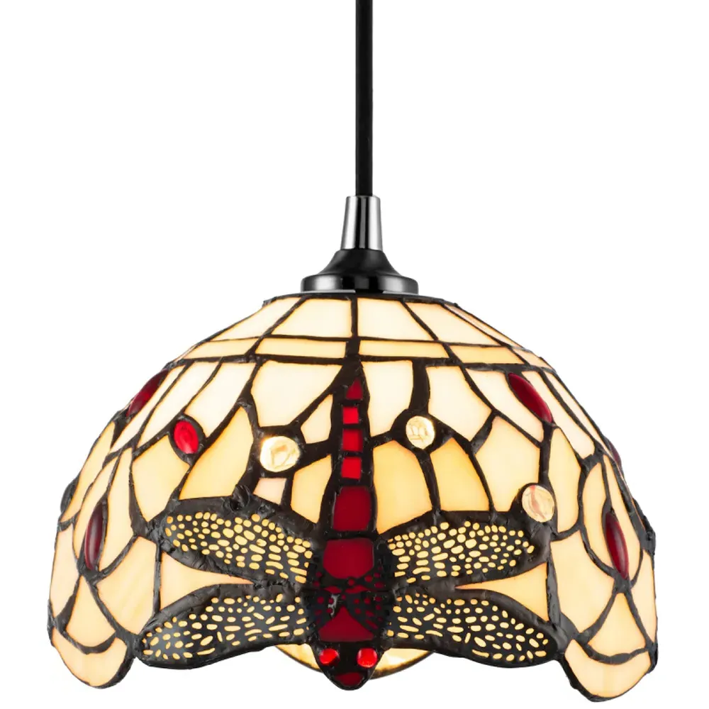 Dragonfly Tiffany Pendant Light Shade - White, Stained Glass