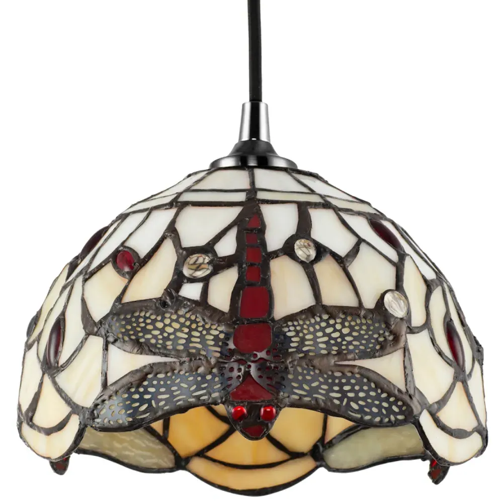 Dragonfly Tiffany Pendant Light Shade - White, Stained Glass
