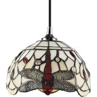 Dragonfly Tiffany Pendant Light Shade - White, Stained Glass