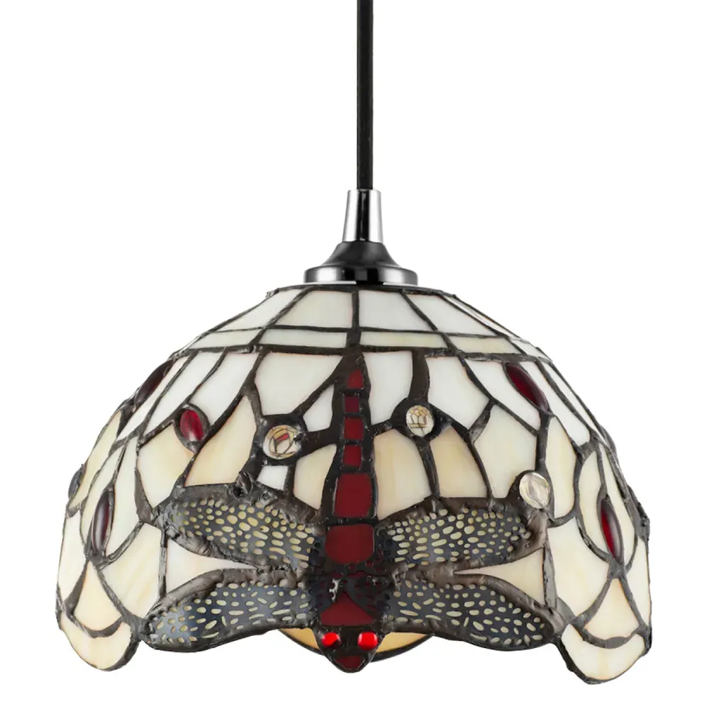 Dragonfly Tiffany Pendant Light Shade - White, Stained Glass