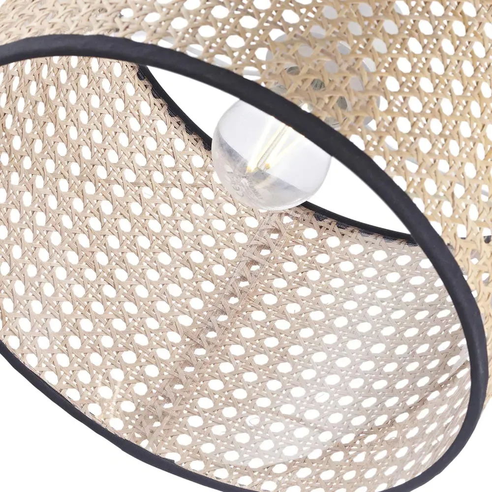 Drum Pendant Shade with Cotton Trims - Brown, Rattan Wicker