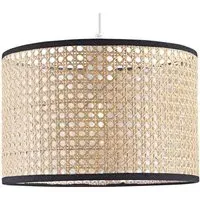Drum Pendant Shade with Cotton Trims - Brown, Rattan Wicker