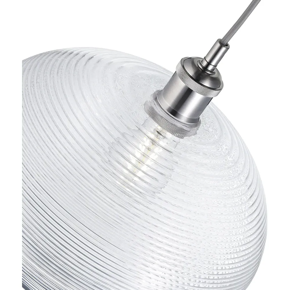 Drum Pendant Shade with Ribbed Spiral - Clear Glass