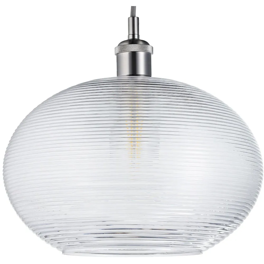 Drum Pendant Shade with Ribbed Spiral - Clear Glass