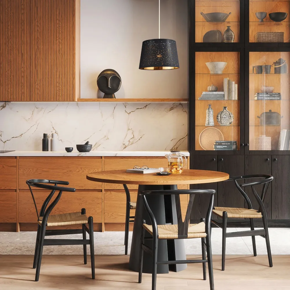 Drum Pendant Shade with Small Holes - Black, Cotton