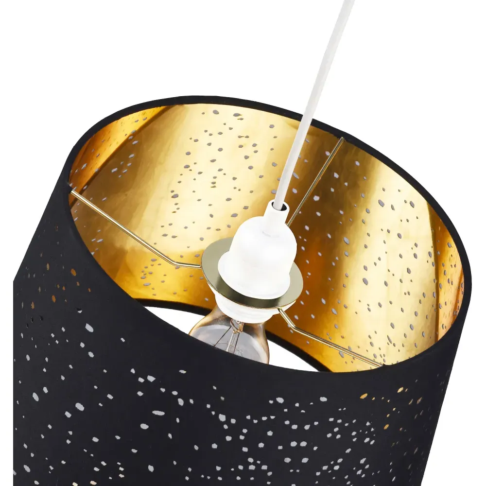 Drum Pendant Shade with Small Holes - Black, Cotton