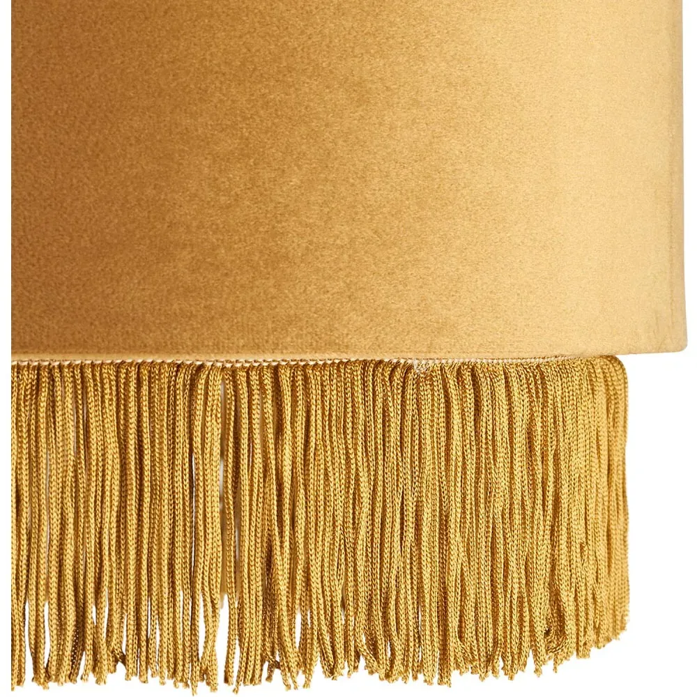 Drum Pendant Shade with Tassels - Ochre Mustard, Velvet