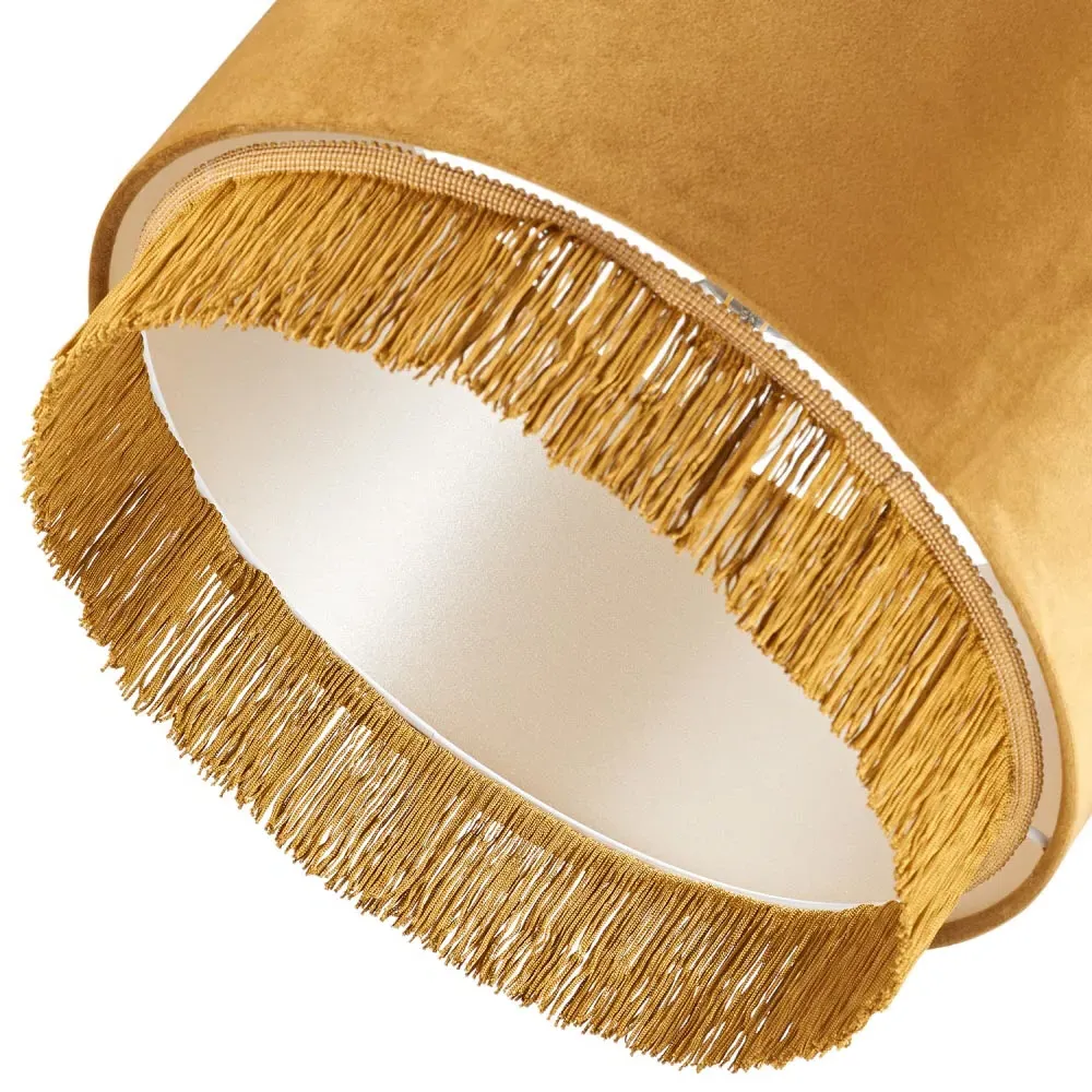 Drum Pendant Shade with Tassels - Ochre Mustard, Velvet