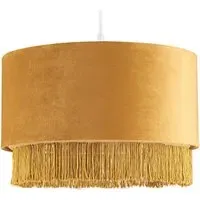 Drum Pendant Shade with Tassels - Ochre Mustard, Velvet