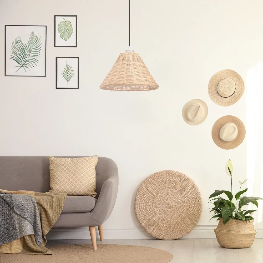 Empire Drum Pendant Shade - Light Brown, Rattan Wicker