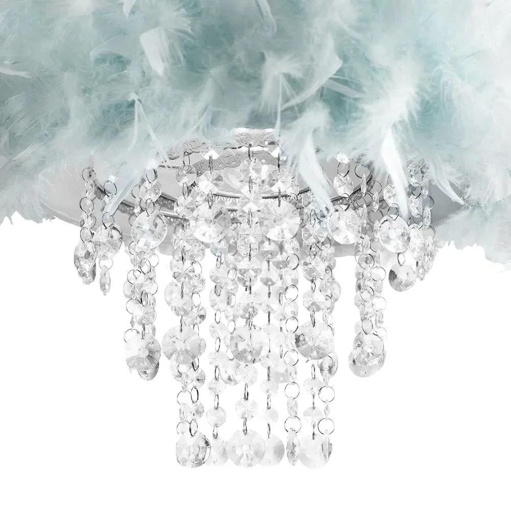 Feather Drum Pendant Shade with Acrylic Droplets - Duck Egg