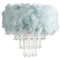 Feather Drum Pendant Shade with Acrylic Droplets - Duck Egg