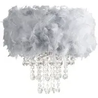 Feather Drum Pendant Shade with Acrylic Droplets - Grey