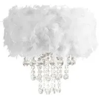 Feather Drum Pendant Shade with Acrylic Droplets - White
