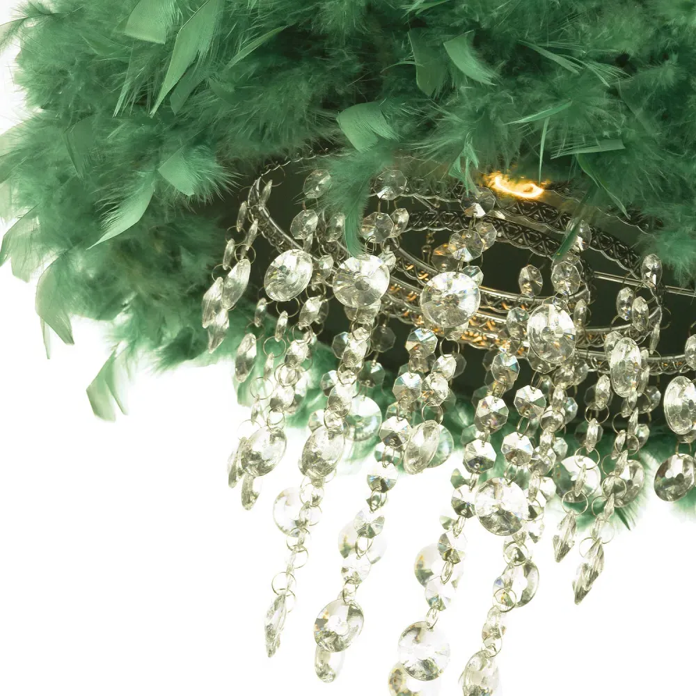 Feather Pendant Shade with Acrylic Droplets - Green