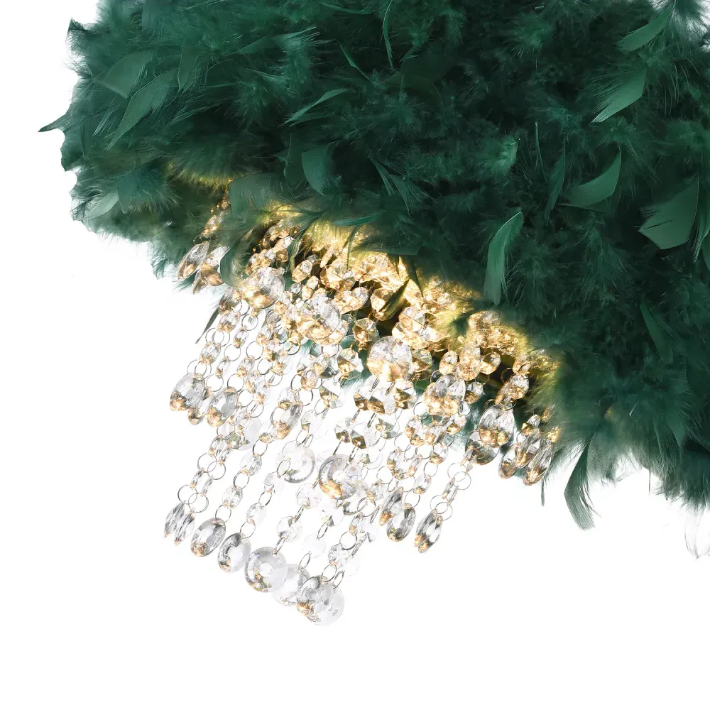 Feather Pendant Shade with Acrylic Droplets - Green