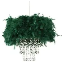 Feather Pendant Shade with Acrylic Droplets - Green