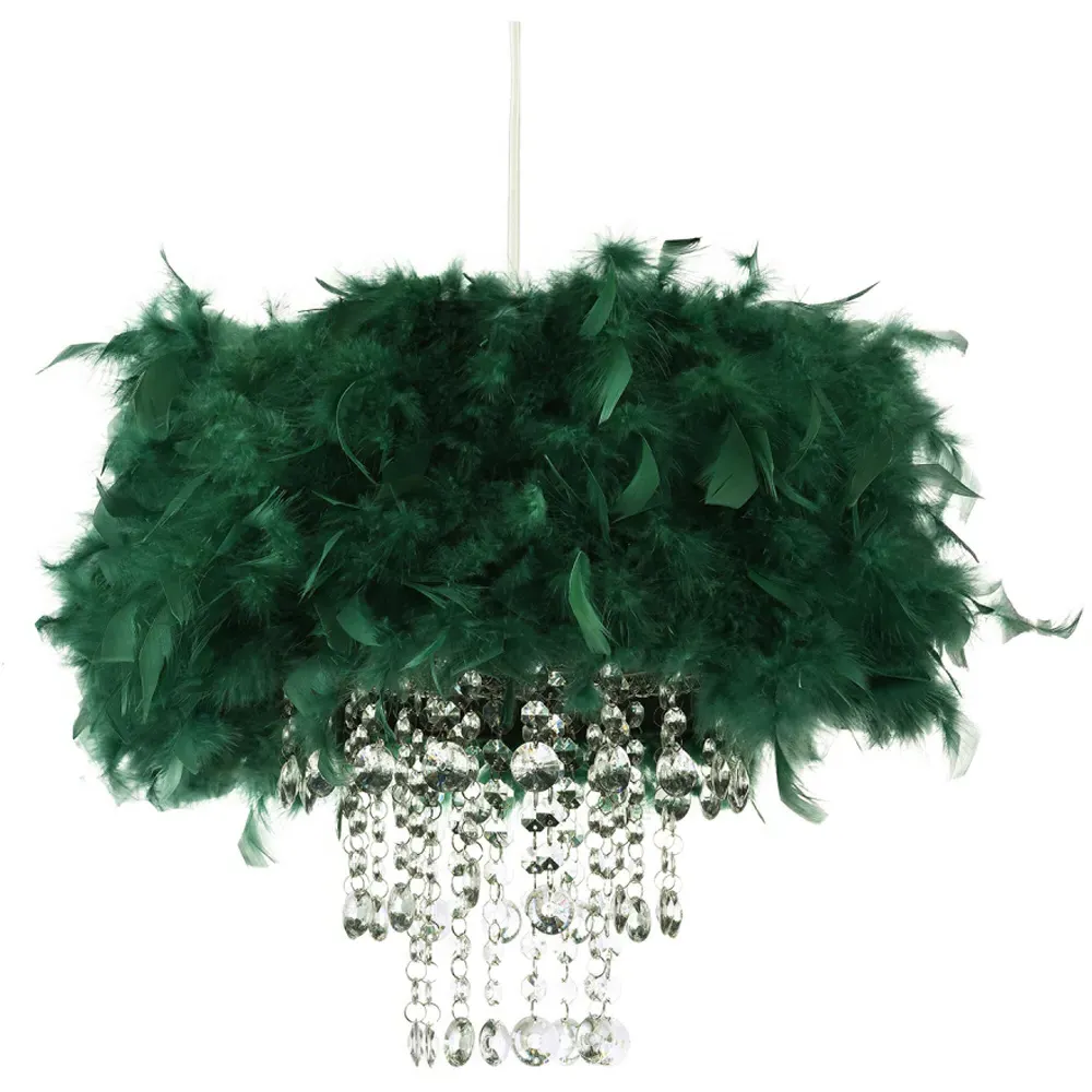 Feather Pendant Shade with Acrylic Droplets - Green