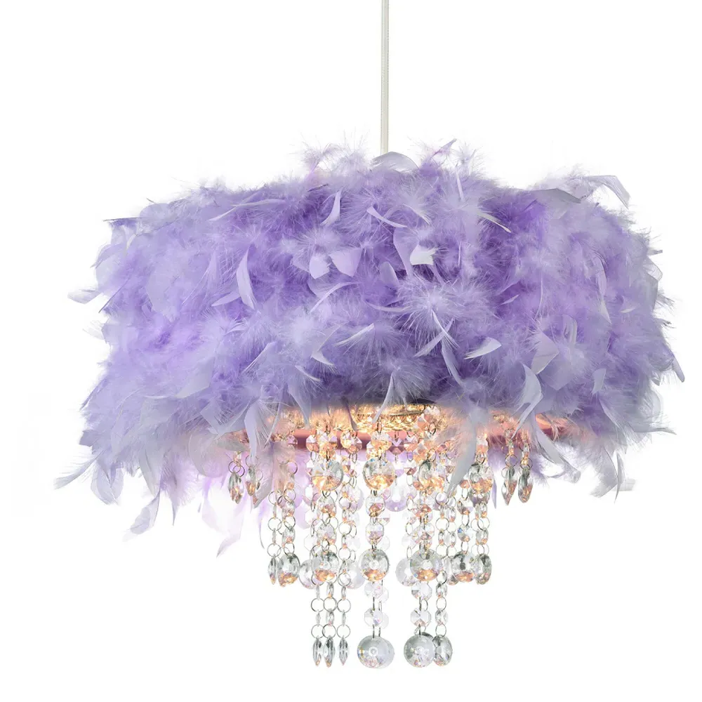 Feather Pendant Shade with Acrylic Droplets - Lilac
