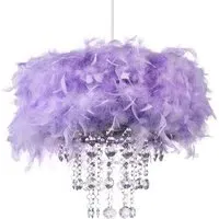 Feather Pendant Shade with Acrylic Droplets - Lilac