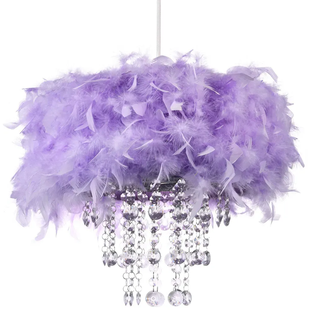 Feather Pendant Shade with Acrylic Droplets - Lilac