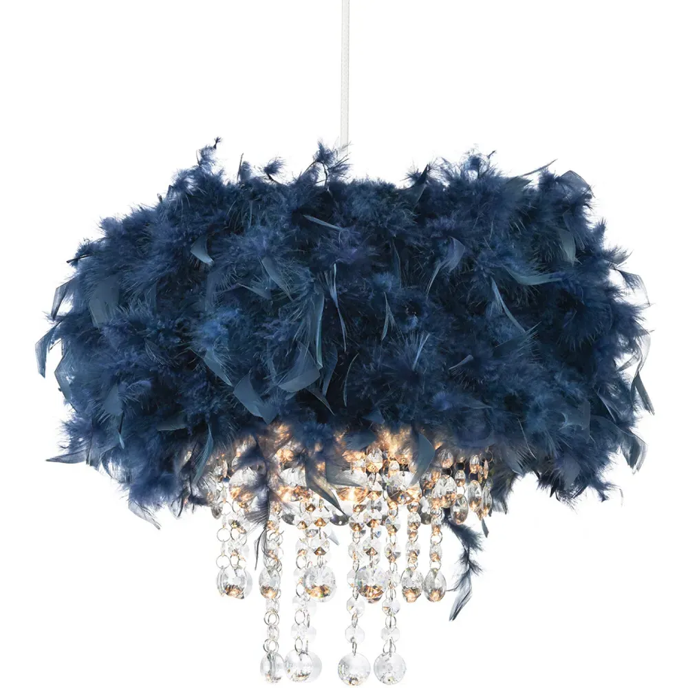 Feather Pendant Shade with Acrylic Droplets - Navy Blue