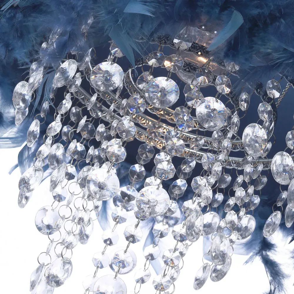 Feather Pendant Shade with Acrylic Droplets - Navy Blue