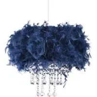Feather Pendant Shade with Acrylic Droplets - Navy Blue