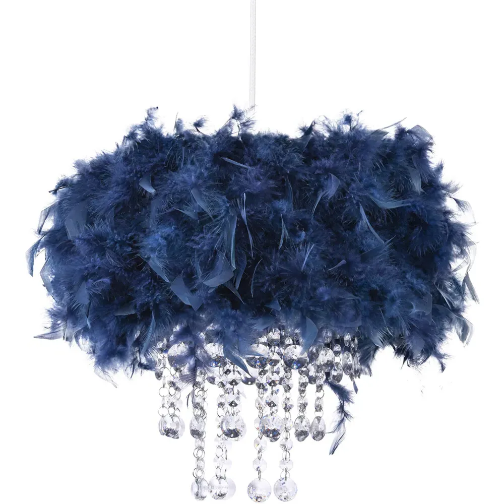 Feather Pendant Shade with Acrylic Droplets - Navy Blue