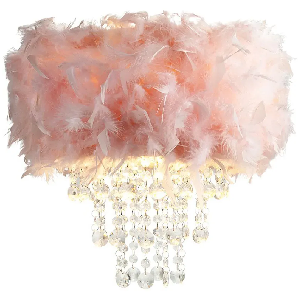 Feather Pendant Shade with Acrylic Droplets - Pink