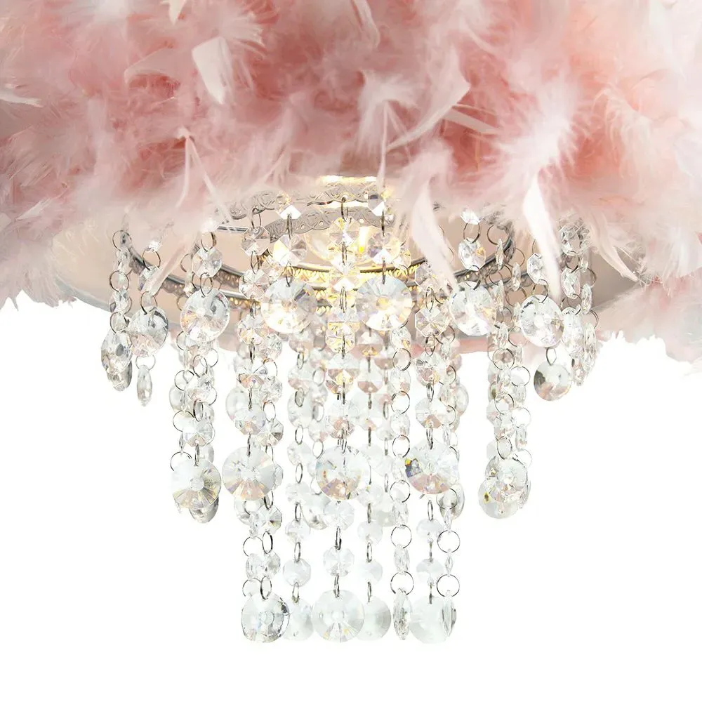 Feather Pendant Shade with Acrylic Droplets - Pink