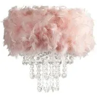 Feather Pendant Shade with Acrylic Droplets - Pink