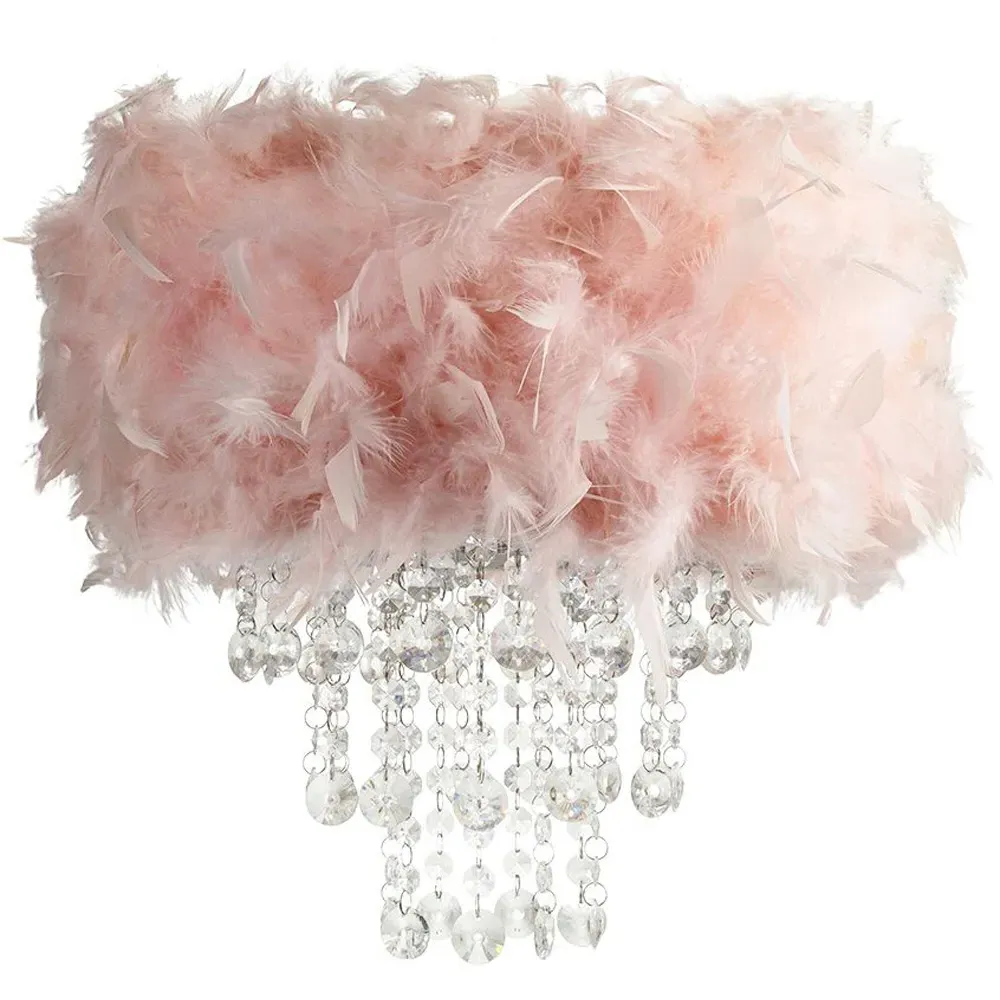 Feather Pendant Shade with Acrylic Droplets - Pink