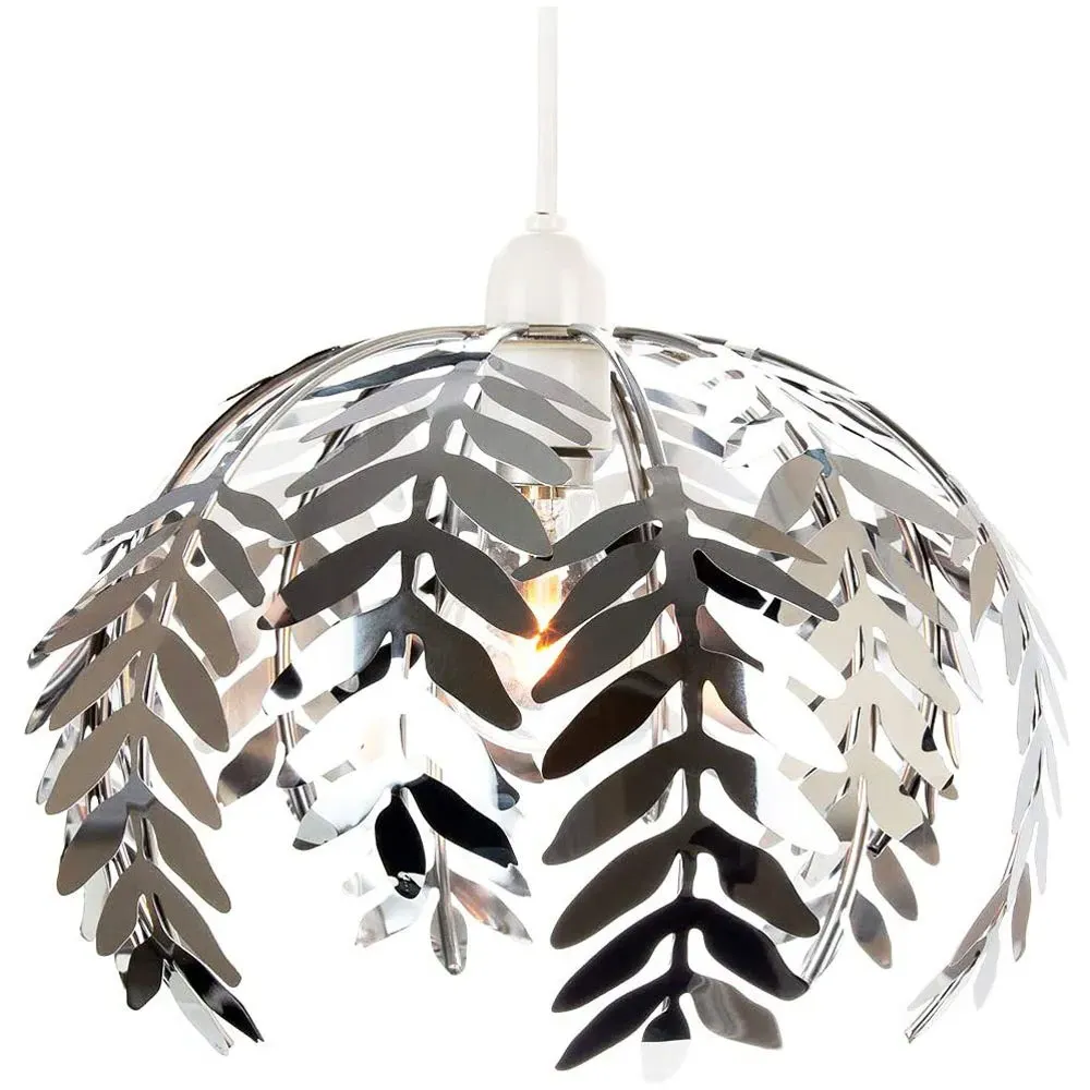 Fern Leaf Design Pendant Shade - Silver, Chrome