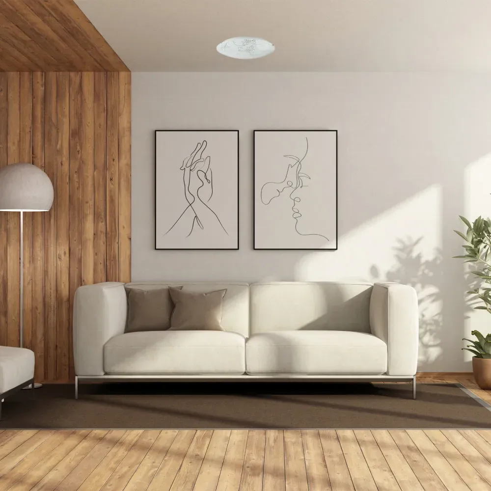 Floral Opal Glass Ceiling Light with Clear Inner Lines - White