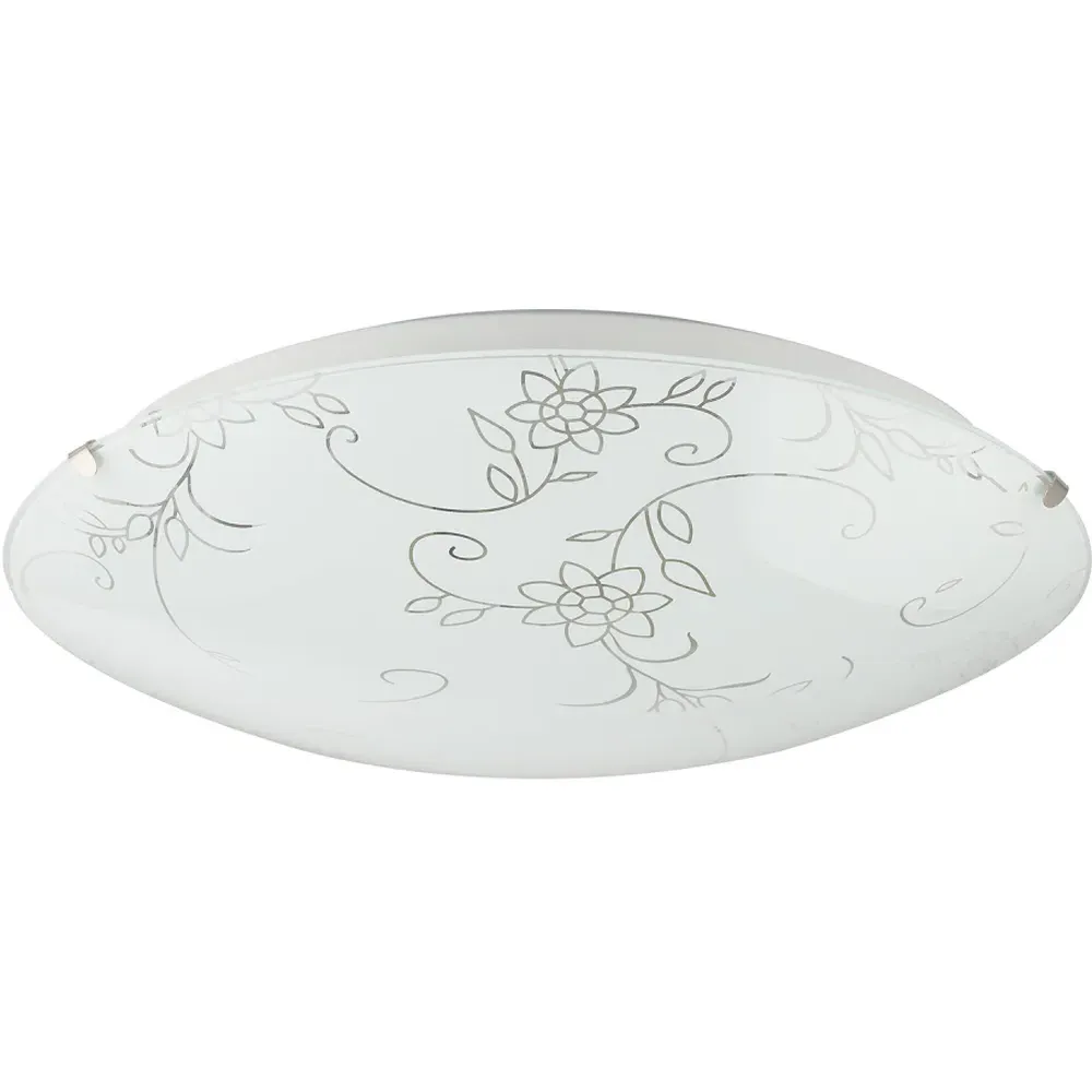 Floral Opal Glass Ceiling Light with Clear Inner Lines - White