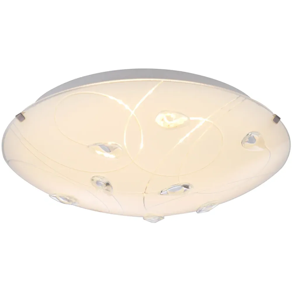 Flush Ceiling Light with Crystal Drop - White, Glass