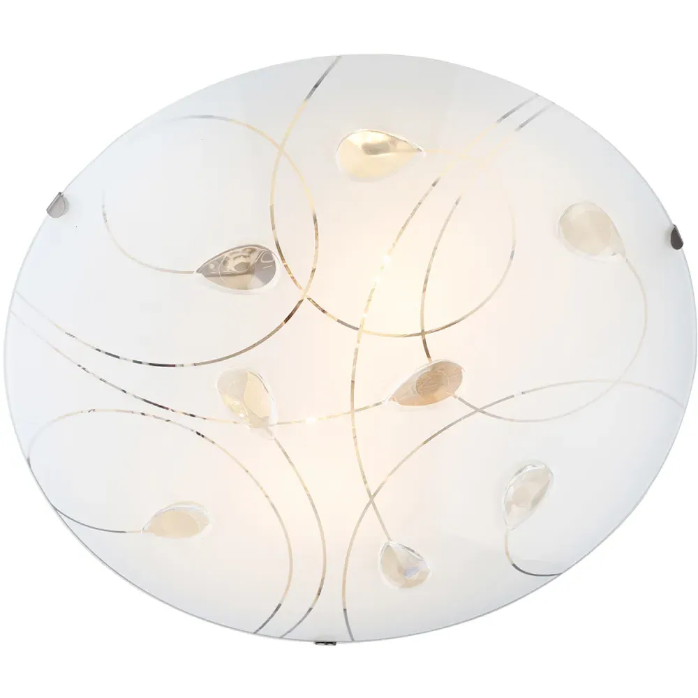 Flush Ceiling Light with Crystal Drop - White, Glass