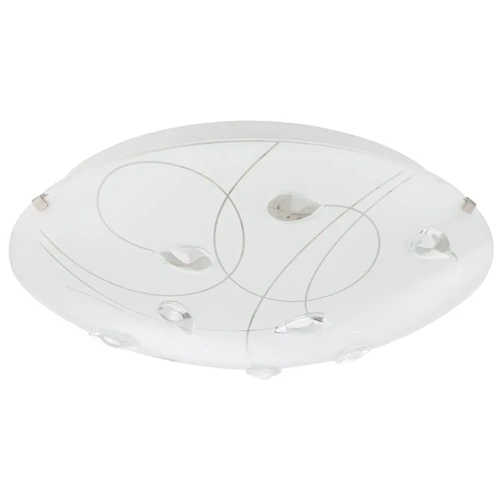 Flush Ceiling Light with Crystal Drop - White, Glass