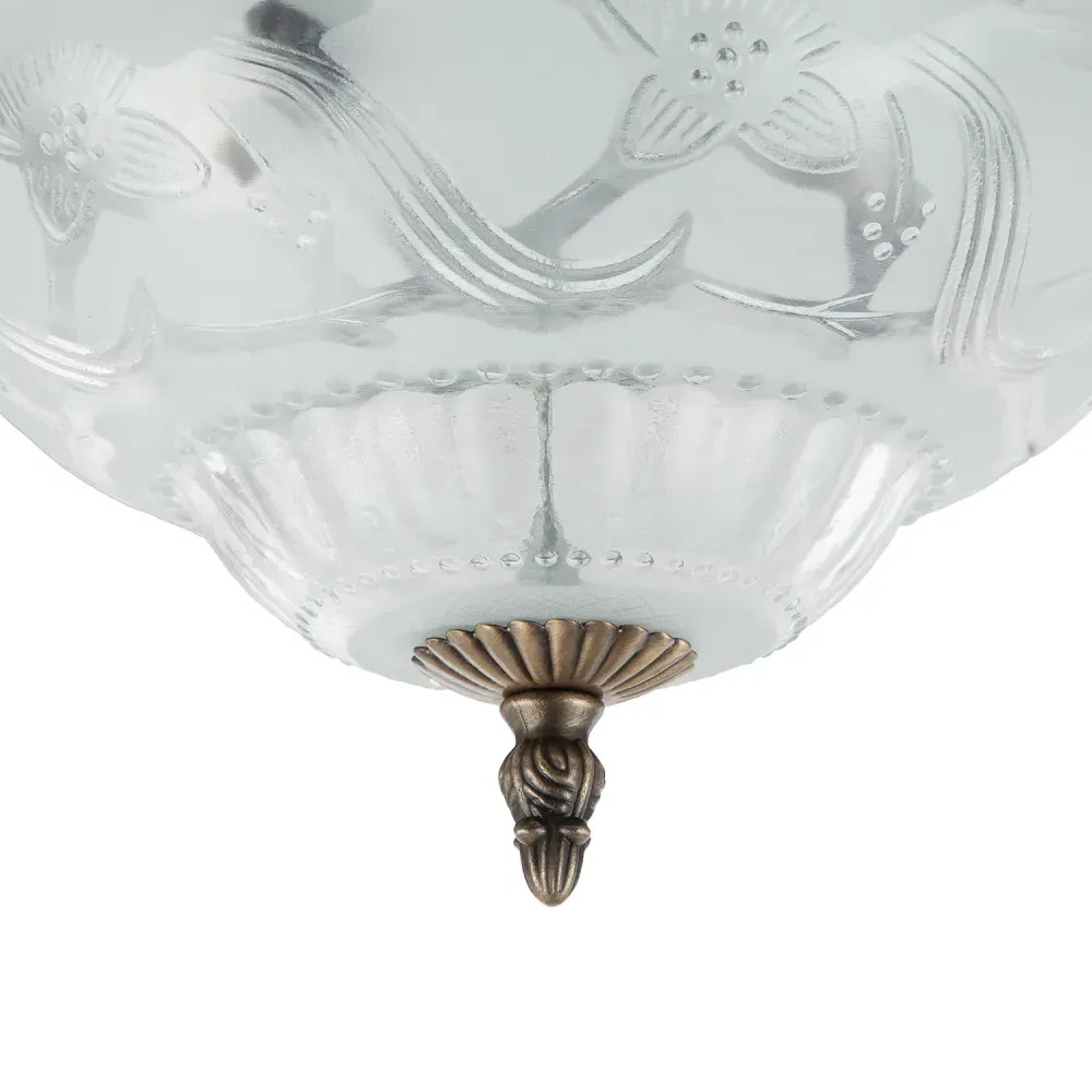 Flush Ceiling Light with Floral Glass - Gold, Antique Brass