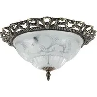 Flush Ceiling Light with Floral Glass - Gold, Antique Brass
