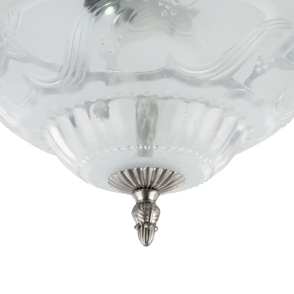 Flush Ceiling Light with Floral Glass - Silver, Satin Nickel