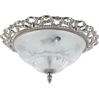 Flush Ceiling Light with Floral Glass - Silver, Satin Nickel